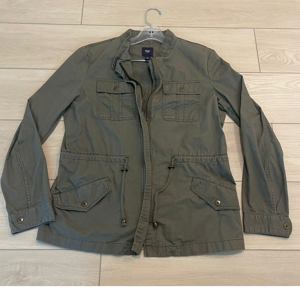 Gap Womens Military Anorak Utility Jacket Olive Green Drawstring Waist Size M